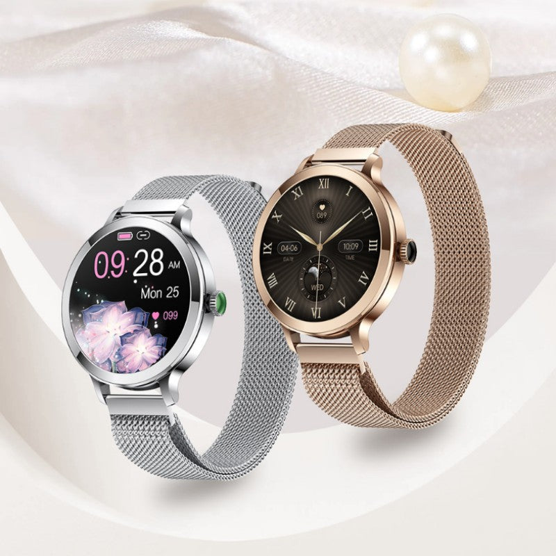 Smartwatch Donna AMOLED con Chiamate Bluetooth, Monitor Salute e Cinturino in Acciaio