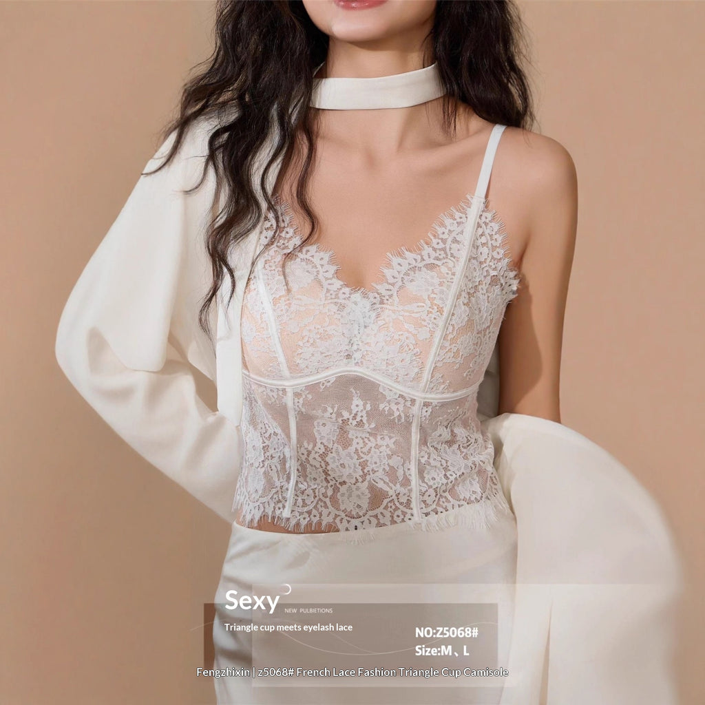 Top in Pizzo Donna con Coppe – Camisole Triangolare Imbottita Elegante