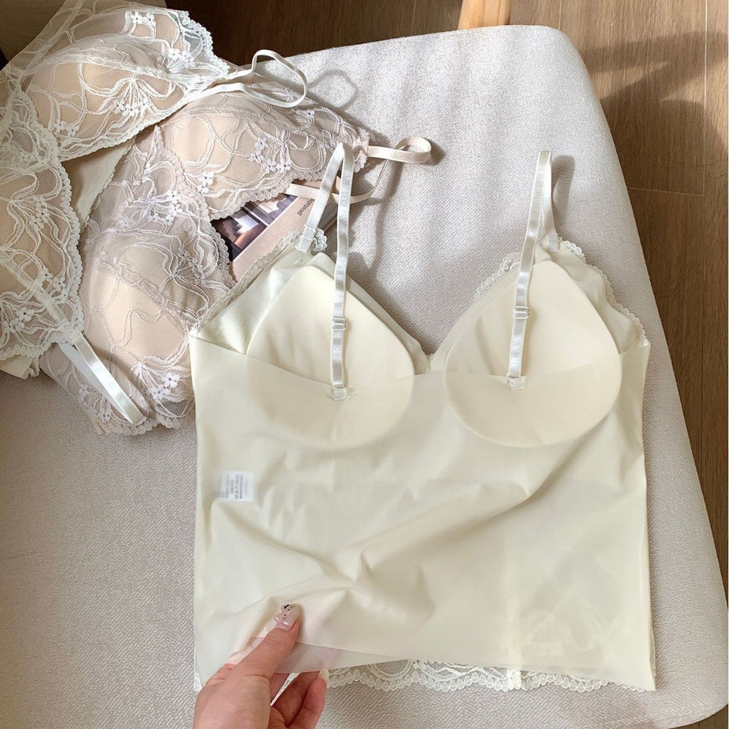 Top in Pizzo Seamless Donna – Camisole con Coppe Imbottite e Schiena Decorata