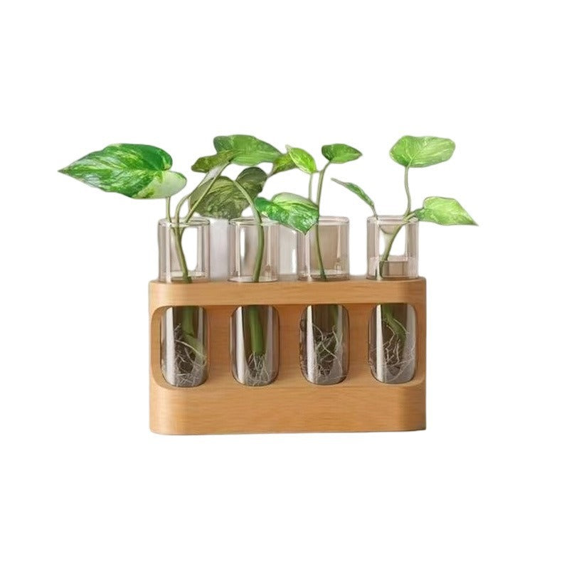 Vaso in Legno con Provetta in Vetro | Propagation Station Decorativa per Piante e Candele