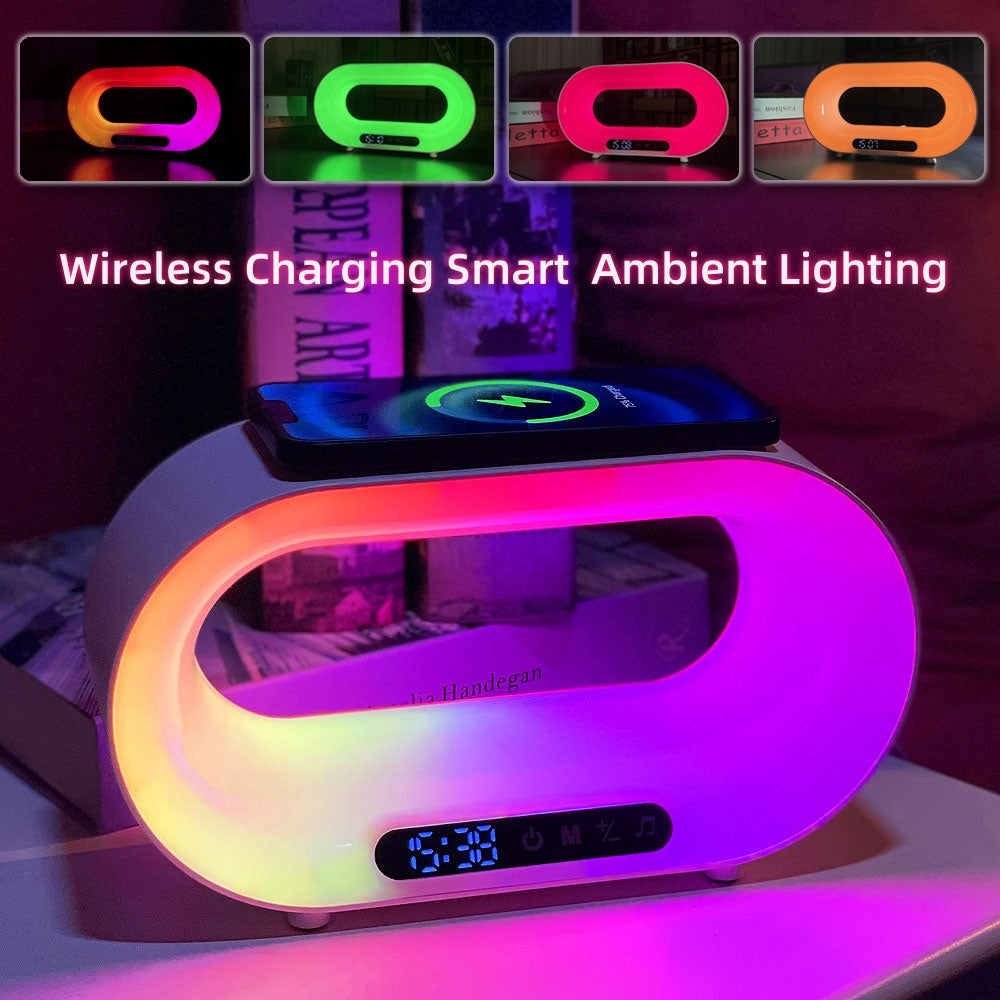 Lampada Smart 3‑in‑1 con Sveglia, Caricatore Wireless e Luce RGB | Controllo App