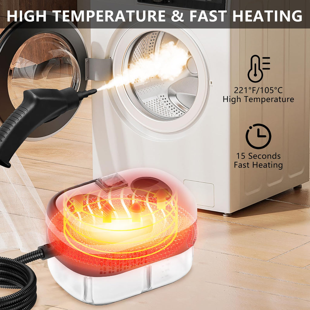 Pulitore a Vapore Portatile 2500W con 12 Accessori – Pulizia Profonda per Casa, Auto, Bagno e Cucina