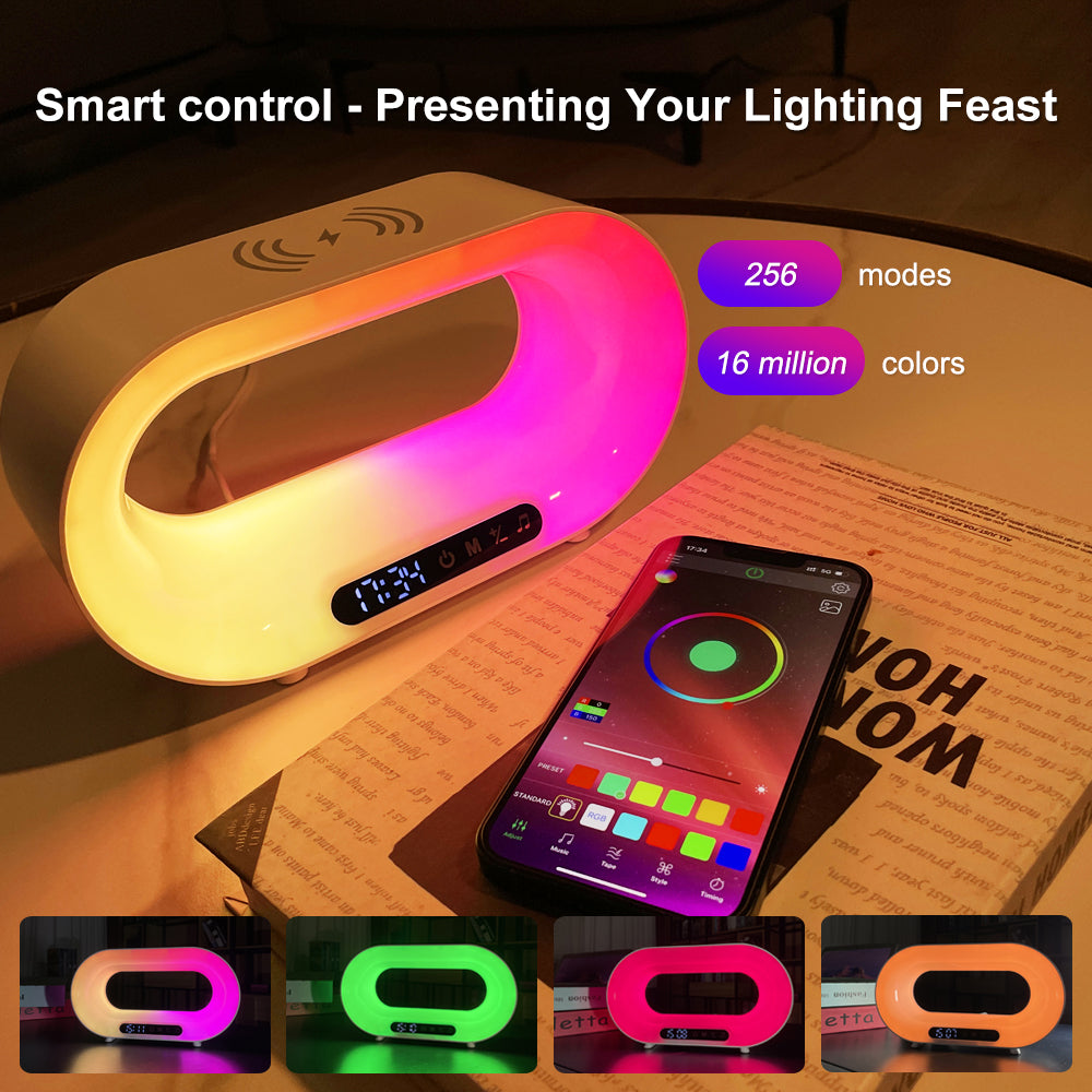 3-in-1 Smart Lamp with Alarm Clock, Wireless Charger, and RGB Light | App Control