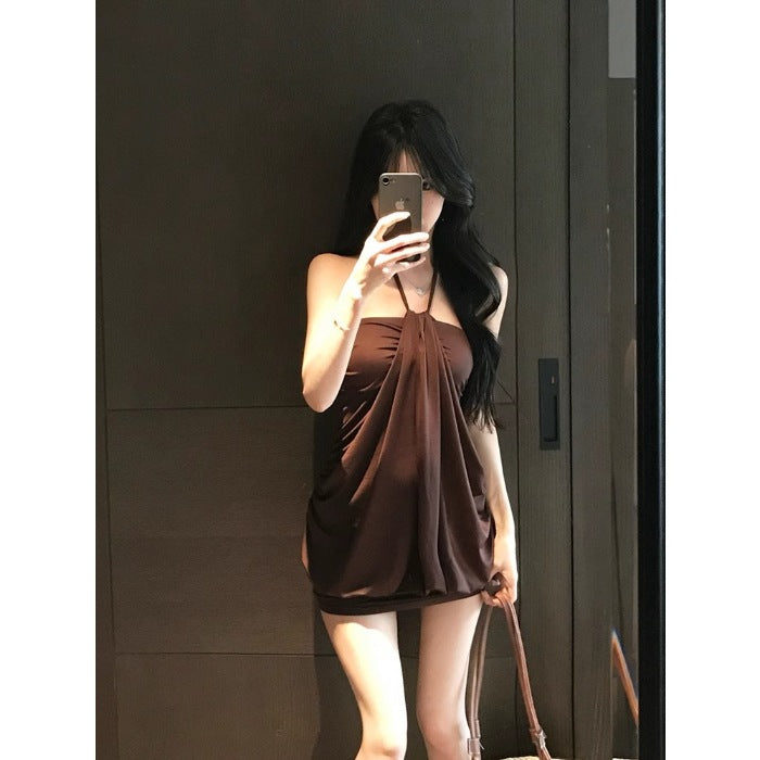 Vestito Estivo Halter Elegante da Donna – Abito Aderente con Vita Arricciata e Design Minimal Chic