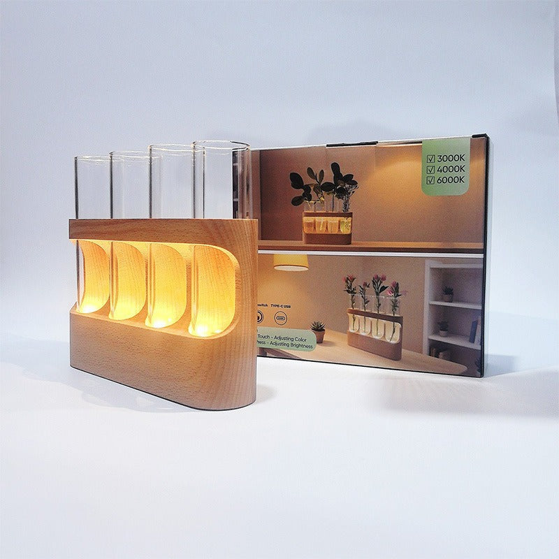 Vaso in Legno con Provetta in Vetro | Propagation Station Decorativa per Piante e Candele