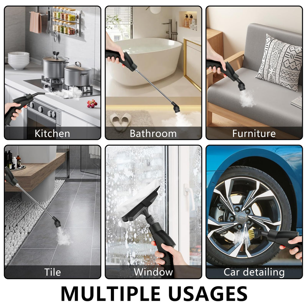 Pulitore a Vapore Portatile 2500W con 12 Accessori – Pulizia Profonda per Casa, Auto, Bagno e Cucina