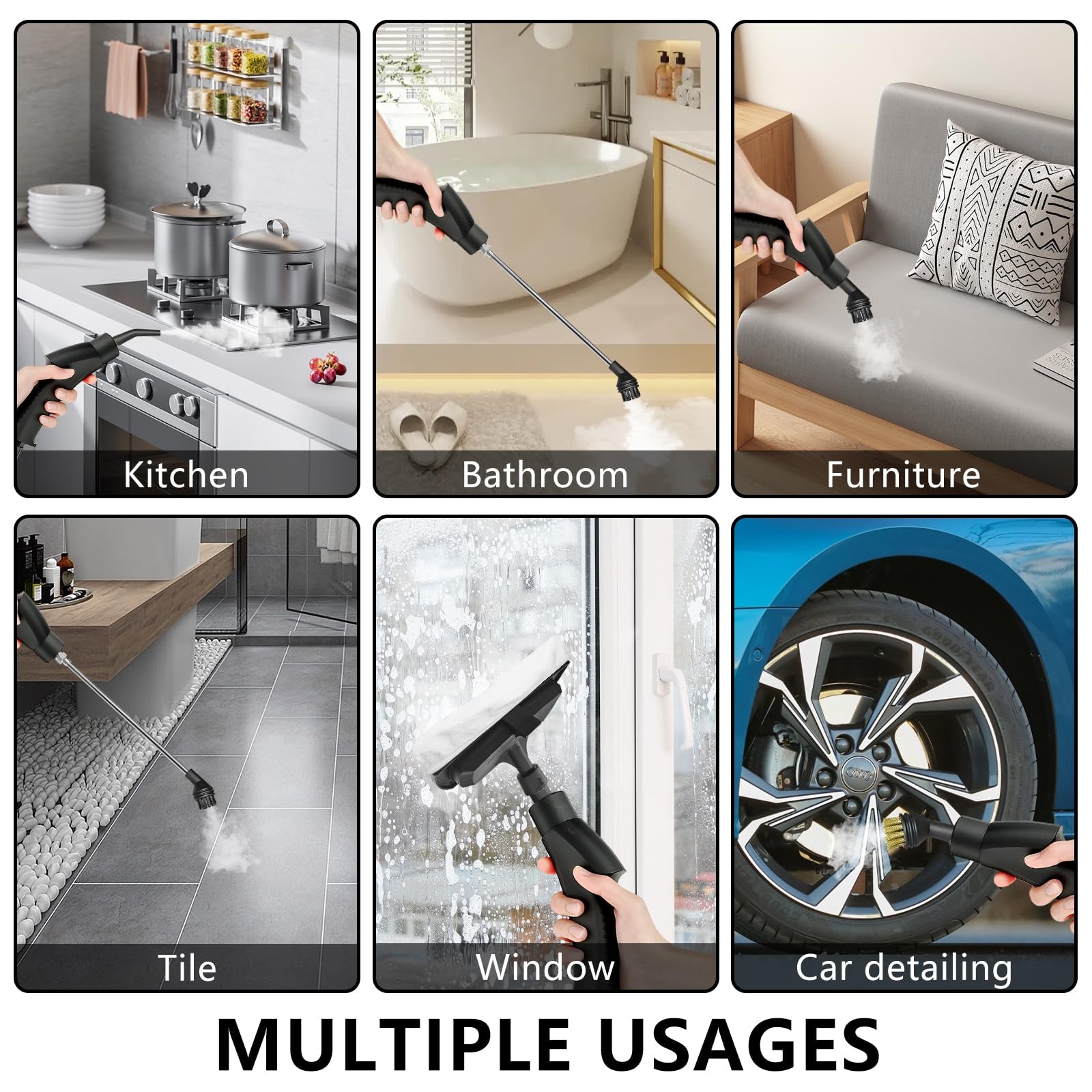 Pulitore a Vapore Portatile 2500W con 12 Accessori – Pulizia Profonda per Casa, Auto, Bagno e Cucina