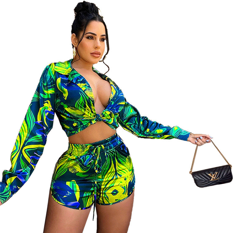 Set Estivo Donna Stampato – Camicia a Maniche Corte e Shorts Casual | Look Tropicale Chic