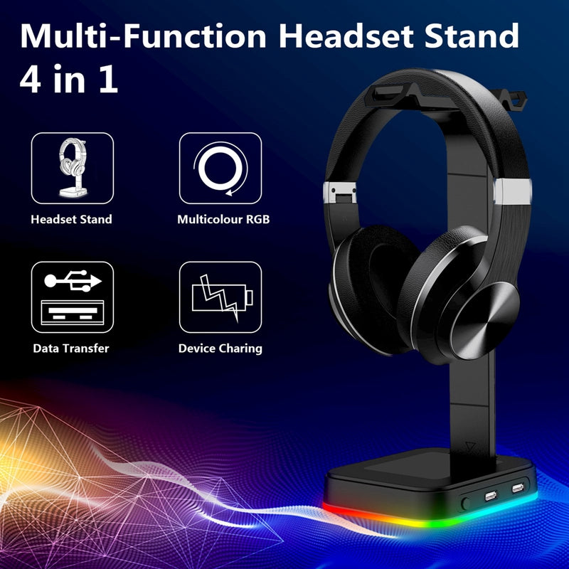 Supporto Cuffie RGB 2‑in‑1 con Porte USB | Stand da Gaming per Scrivania