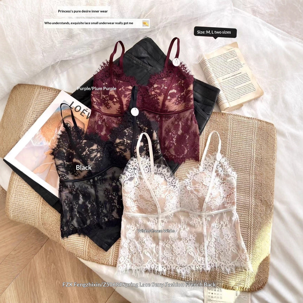 Top in Pizzo Donna con Coppe – Camisole Triangolare Imbottita Elegante